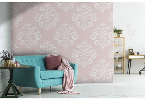 Pink damask wallpaper decoration.
