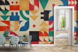 Wallpaper with symbols and geometries from the '70s