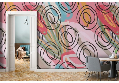 Wallpaper with stylized flowers in a modern, minimalist nature design.