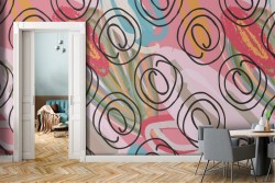 Wallpaper with stylized flowers in a modern, minimalist nature design.