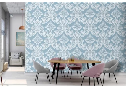 Carta da Parati decorazione geometrica azzurra vintage.