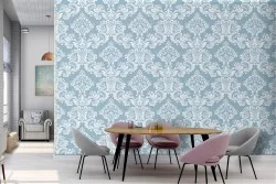 Carta da Parati decorazione geometrica azzurra vintage.