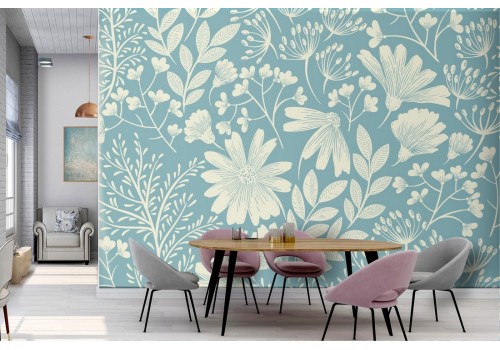 Refined vintage nature wallpaper with stylized flowers.