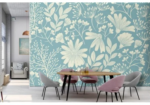 Refined vintage nature wallpaper with stylized flowers.