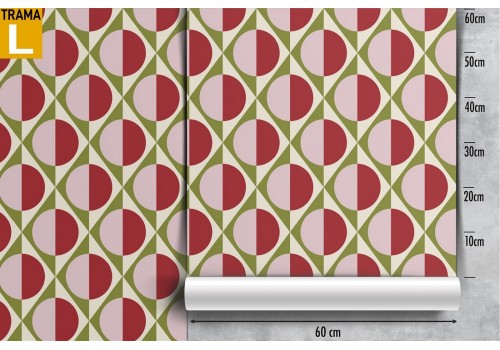 Vintage geometric wallpaper with red circles. 2