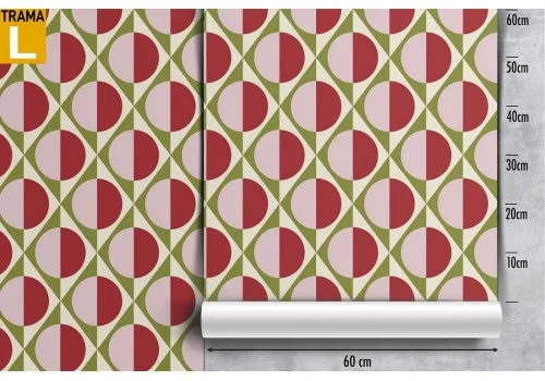 Vintage geometric wallpaper with red circles. 2