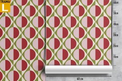 Vintage geometric wallpaper with red circles.