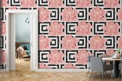 Pink flowers and modern geometries nature wallpaper.