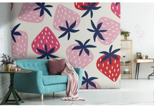 Strawberry pink nature stylized modern wallpaper.