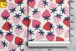 Carta da Parati fragole rosa natura stilizzata moderna.