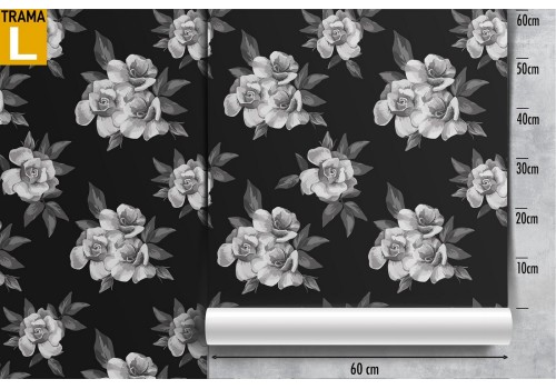 Carta da Parati fiori bianchi fondo nero pattern natura moderna. 2