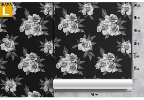 Carta da Parati fiori bianchi fondo nero pattern natura moderna. 2