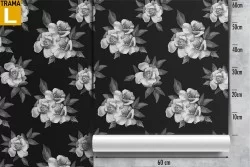 Carta da Parati fiori bianchi fondo nero pattern natura moderna.