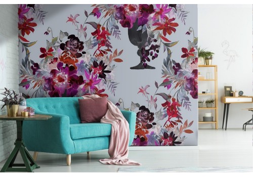 Modern nature pattern fuchsia flower pot wallpaper.