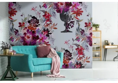 Fuchsia flower vase modern nature pattern wallpaper.