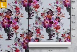 Modern nature pattern fuchsia flower pot wallpaper.