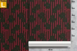 Black flowers and red stripes modern nature wallpaper.