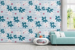 Carta da Parati fiori stilizzati bianco e blu natura pattern.