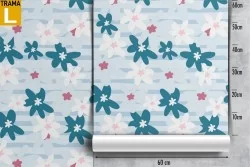 Carta da Parati fiori stilizzati bianco e blu natura pattern.