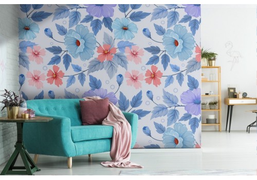 Blue vintage nature flowers wallpaper.