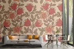 Carta da Parati rose natura vintage pattern rosso.