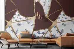 Carta da Parati marmo superficie marrone e oro pattern.