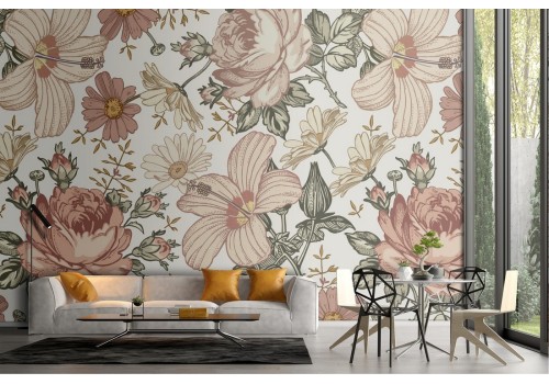 Vintage flower pattern antique pink wallpaper.