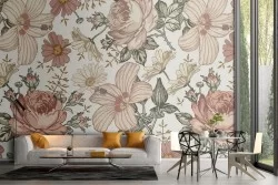 Carta da Parati pattern fiori vintage rosa antico.