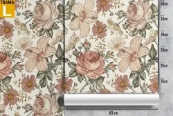 Carta da Parati pattern fiori vintage rosa antico.