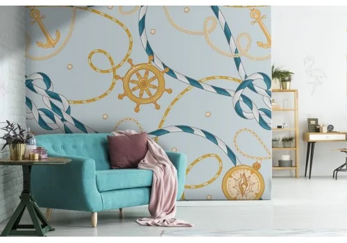 Carta da Parati corde e decorazioni navi pattern moderno.