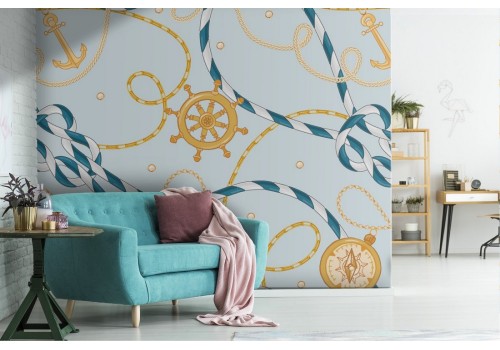 Wallpaper with ropes and ship decorations modern pattern.