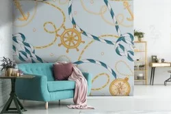 Wallpaper with ropes and ship decorations modern pattern.