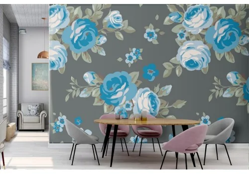 Carta da Parati fiori azzurri natura design moderno.