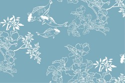 Carta da Parati natura orientale stilizzata fiori carpe