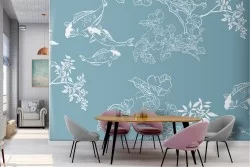 Carta da Parati natura orientale stilizzata fiori carpe