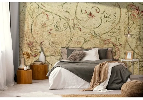 Wallpaper climbing flowers nature vintage yellow gold