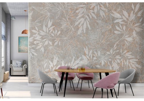 Wallpaper stylized leaves on vintage natural marble
