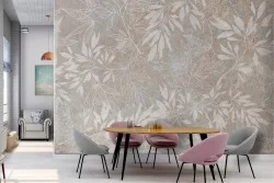 Wallpaper stylized leaves on vintage natural marble