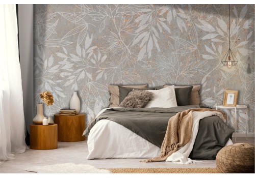 Wallpaper stylized leaves on vintage natural marble 2