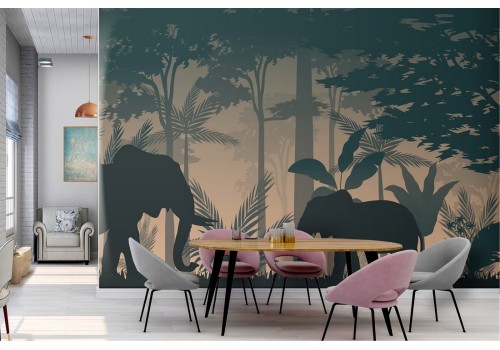 Elephants nature tropical design wallpaper