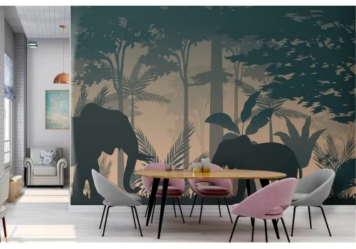 Elephants nature tropical design wallpaper
