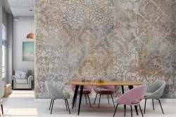 Carta da Parati decorazione vintage geometrica e fiori