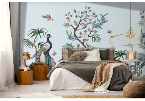 Carta da Parati pavoni animali natura vintage 2