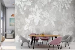 Carta da Parati fiori bianchi astratti su cemento natura urban