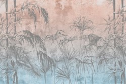 Carta da Parati foglie e alberi tropicali natura vintage