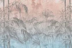 Vintage nature wallpaper with tropical leaves and trees