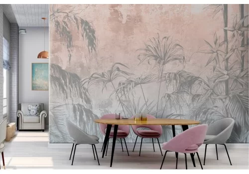 Vintage nature wallpaper with tropical leaves and trees