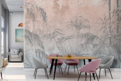 Vintage nature wallpaper with tropical leaves and trees