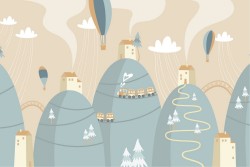 Carta da Parati bambini treni e mongolfiere