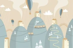 Carta da Parati bambini treni e mongolfiere